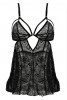 Полупрозрачная сорочка с вырезами 2 PC Lace Badydoll Set With G-String, черный