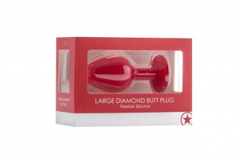 Большая красная анальная пробка Ouch! Large Diamond Butt Plug с кристаллом - 8 см.