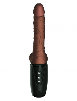 Коричневый хай-тек вибратор с функцией толкания 6.5 Thrusting Cock With Balls