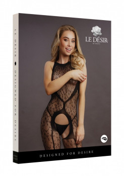 Эффектный кэтсьюит с доступом Crotchless Leopard, черный