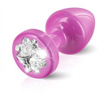 Розовый алюминиевый плаг Anni R Clover Pink T1 с кристаллом в виде цветка - 6 см.
