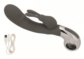 Серый вибратор Embrace Bunny Wand - 21 см.