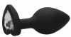Черная анальная пробка с прозрачным стразом Large Ribbed Diamond Heart Plug - 8 см.