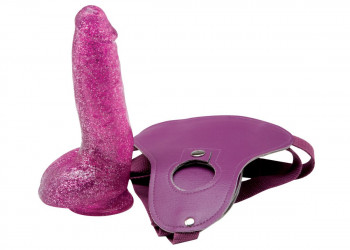 Гламурный страпон с блёстками Bree Olson Glitter Glam Strap-On Harness & Dong - 16 см.