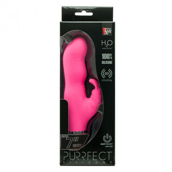 Розовый вибратор с клиторальным стимулятором Purrfect Silicone Deluxe Duovibe - 17,5 см.