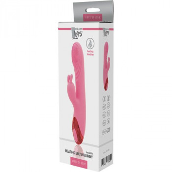 Розовый вибратор Heating Brush Bunny со стимулятором клитора и нагревом - 24 см.