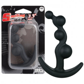 Чёрный анальный стимулятор с шариками Smiling Butt Plug - 8,9 см.