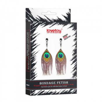 Зажимы на соски с павлиньими перьями Nipple Clamp With Peacock Feather Trim