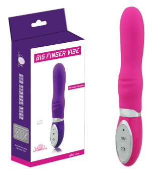 Розовый вибратор с ребристым выступом Big Finger Vibe - 18 см.