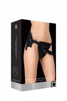 Чёрный страпон Deluxe Silicone Strap On 8 Inch - 20,5 см.
