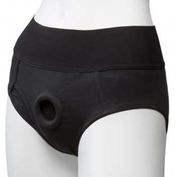 Трусики-брифы с плугом Vac-U-Lock Panty Harness with Plug Briefs - L/XL, черный