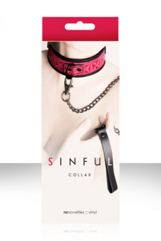 Розовый ошейник Sinful Collar с цепью-поводком
