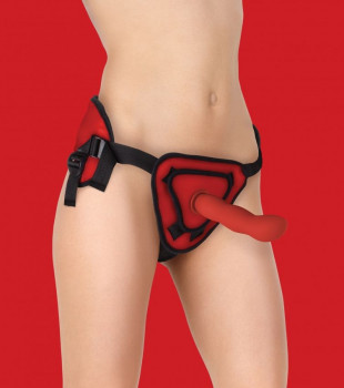 Красный страпон Deluxe Silicone Strap On 8 Inch с волнистой насадкой - 20,5 см.