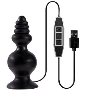 Чёрная фигурная пробка с вибрацией, работающая от Usb, Menzstuff Spindle 10Function Butt Plug