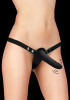Черный двойной вибрострапон Double Vibrating Silicone Strap-On Adjustable - 15,5 см.