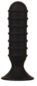 Чёрный силиконовый анальный массажер Menzstuff Ribbed Torpedo Dong - 13 см.