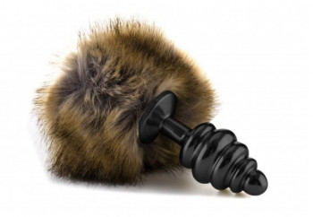 Чёрная анальная пробка с коричневым хвостиком Extra Feel Bunny Tail Buttplug