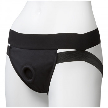 Трусики с плугом Vac-U-Lock Panty Harness with Plug Dual Strap - S/M, черный
