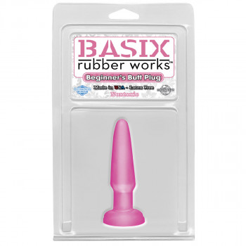 Розовая анальная пробка Basix Rubber Beginners - 10,9 см.