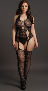 Непрозрачный боди-комбинезон Lace Suspender Bodystocking, черный