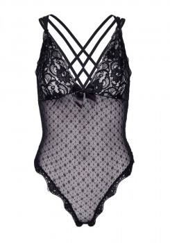 Кружевное боди Point D'Esprit Teddy, черный
