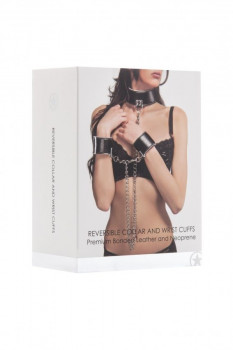 Чёрно-белый двусторонний ошейник с наручниками Reversible Collar and Wrist Cuffs