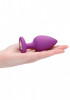 Фиолетовая анальная пробка с прозрачным стразом Extra Large Diamond Heart Butt Plug - 9,5 см.