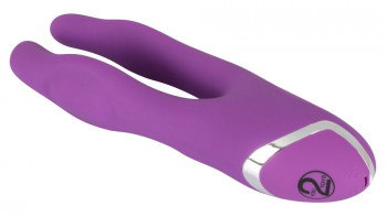 Фиолетовый вибромассажер с двумя отростками Sweet Smile Double Vibrator - 18,7 см.