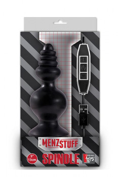 Чёрная фигурная пробка с вибрацией, работающая от Usb, Menzstuff Spindle 10Function Butt Plug