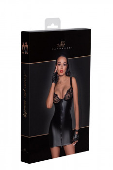 Мини-платье с кружевным лифом и двусторонней молнией Powerwetlook mini-dress with lace chest and 2-way zipper, черный