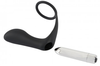 Черное эрекционное кольцо с анальной вибропробкой Vibrating Ring & Plug