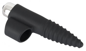 Черная вибронасадка на палец с винтовым наконечником Finger Vibrator - 10,5 см.