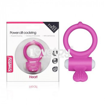 Розовое виброкольцо для пениса Power Heart Clit Cockring