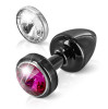 Чёрный анальный плаг Anni Magnet T1 Black cristal/fushia с 2 сменными кристаллами - 6 см.